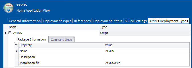 Altiris Deployment Data / Package Information Tab