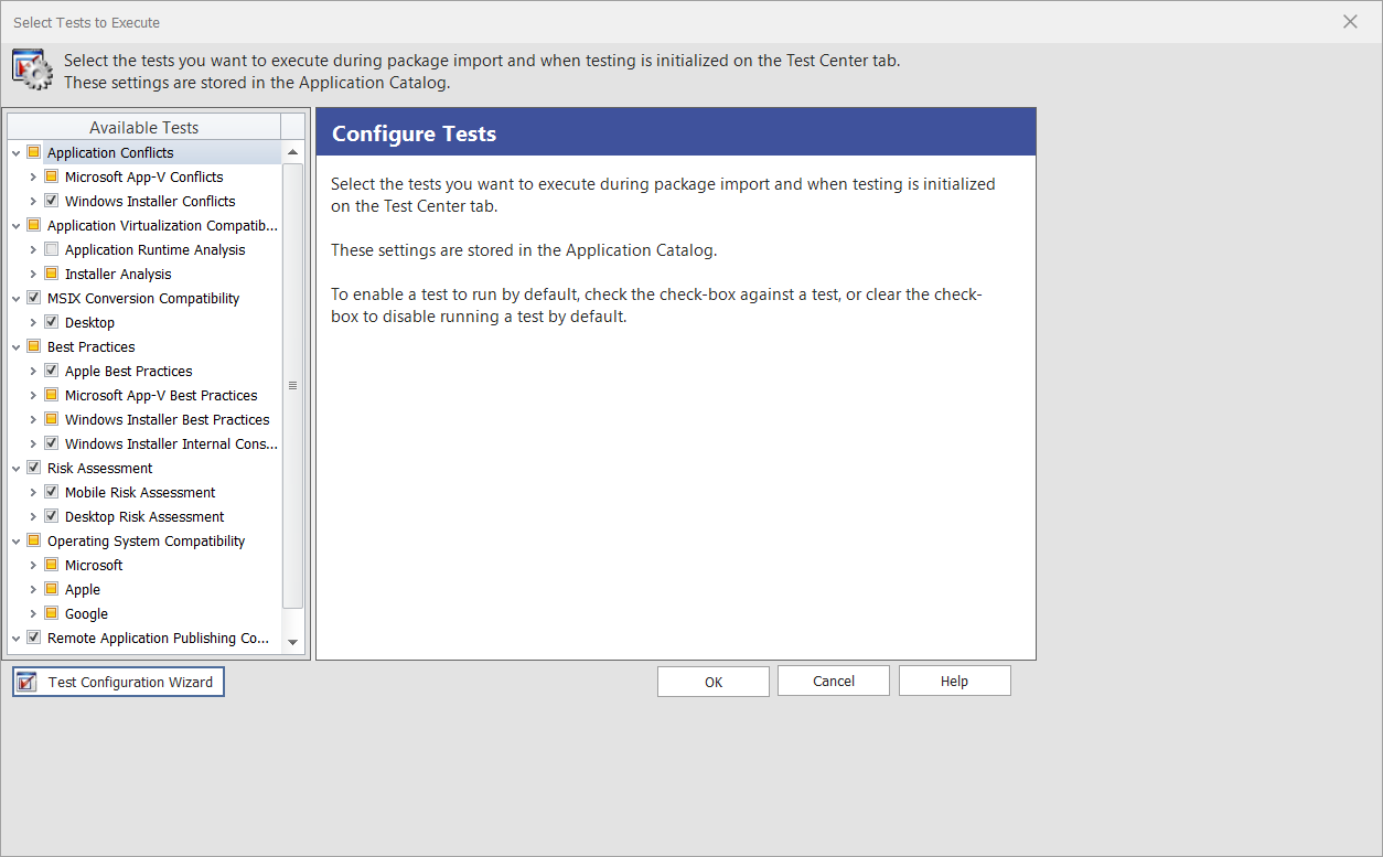 Select Tests to Execute Dialog Box