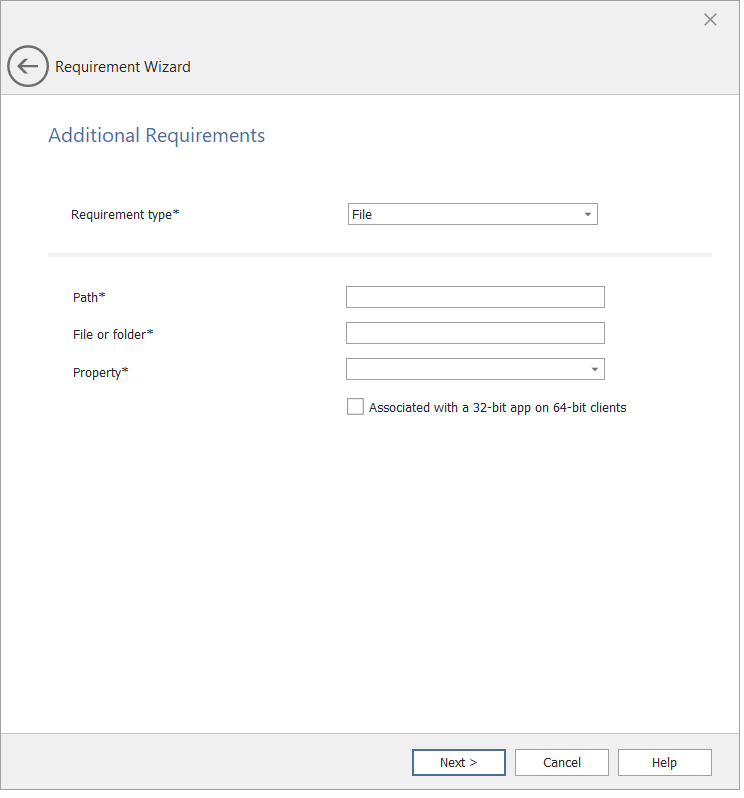 Requirement Wizard / Additional Requirements Panel
