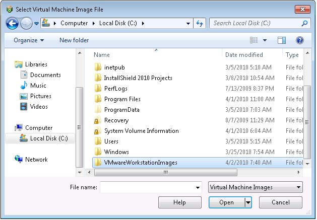 Select Virtual Machine Image File Dialog Box
