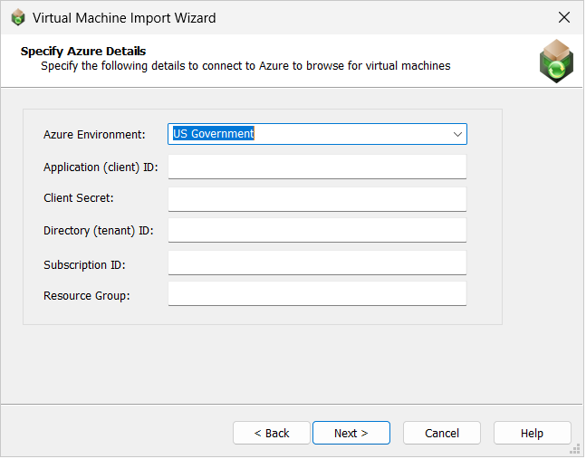 Specify Azure Details Panel